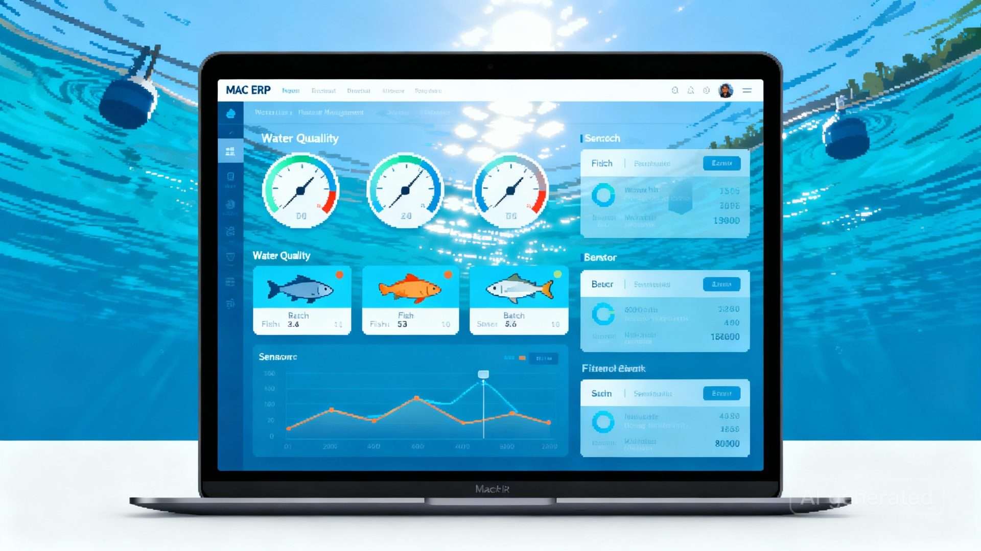 Fisheries management dashboard with water quality sensors